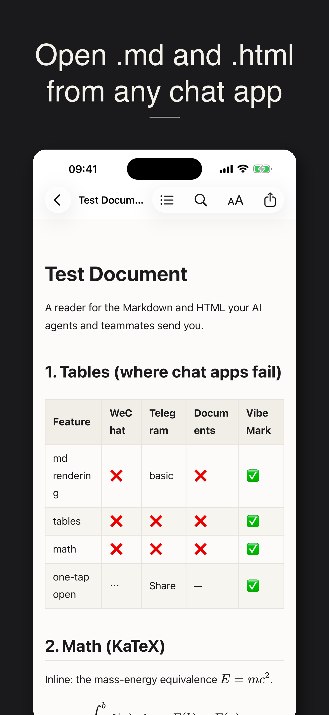 Opening a Markdown file in VibeMark from a chat app